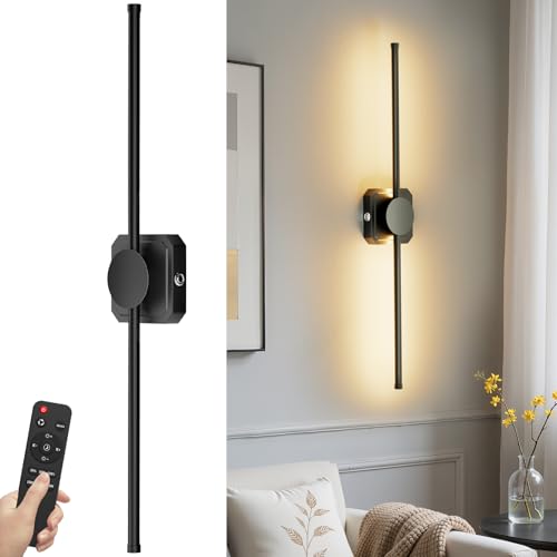 Akku Wandleuchte Innen,1 Stk.HEERTTOGO 10000mAh USB-C-aufladbare kabellose Wandleuchte,Dimmbare Touch-Wandlampe mit Batterie,350° Drehbar,Schwarz von HEERTTOGO