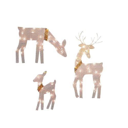 HEEZOU Weihnachtshirschfamilie Outdoor Beleuchtete Dekoration Mit LED Licht Wetterfestem Eisenskulptur Für Garten Yard Holiday Christmas Garten Statue Rostproofes Eisenhirsch von HEEZOU
