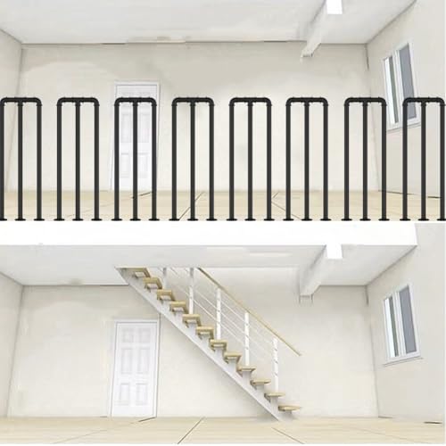 HEFJIAYCIQ Deck Iron Pipe Railing Kit, Indoor Loft Wrought Iron Fencing Guardrail Spindles, Für Außenterrassen, Veranden Und Balkone,Schwarz,90cm/2.9ft von HEFJIAYCIQ