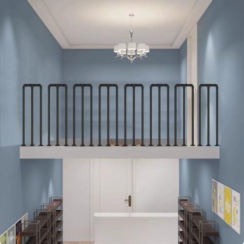 HEFJIAYCIQ Loft-Geländer Aus Eisenrohr Mit Balustern, System Aus Schmiedeeisernen Geländerpfosten Für Den Innenbereich, Für Balkone, Terrassen, Veranden Und Außenbereiche,Schwarz,50cm/1.6ft von HEFJIAYCIQ