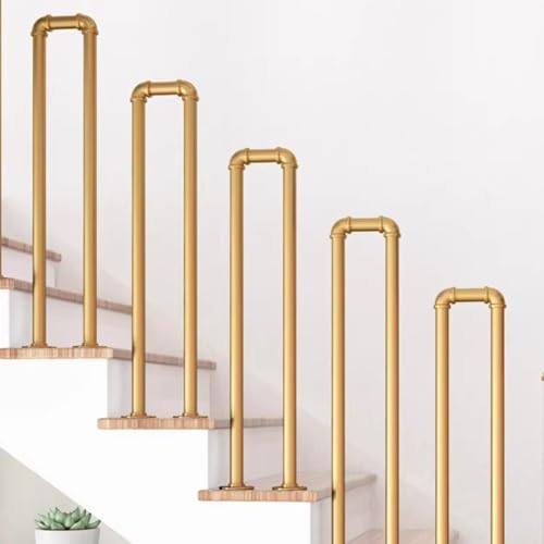 HEFJIAYCIQ Metall-U-Förmige Rohrhandläufe, Dekorative Treppenstufen Für Den Innenbereich Schmiedeeisernes Geländer Haltegriff, Für Haus/Villa/Flur Geländersäule,Gold,60cm/1.9ft von HEFJIAYCIQ