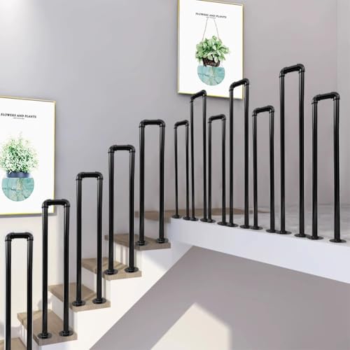 HEFJIAYCIQ Metall-U-Förmige Rohrhandläufe, Dekorative Treppenstufen Für Den Innenbereich Schmiedeeisernes Geländer Haltegriff, Für Haus/Villa/Flur Geländersäule,Schwarz,50cm/1.6ft von HEFJIAYCIQ