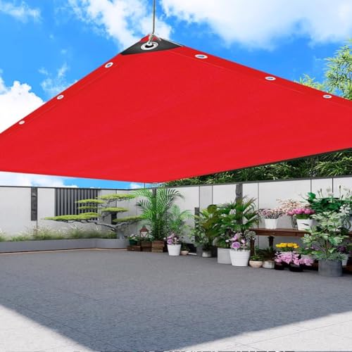 HEFJIAYCIQ Rotes Schattentuch Für Garten, Langlebiges Mesh Tarp Pergola Vordach Mit Ösen, Sonnenschutznetz Für Terrassenpflanzen Sonnenschutznetz Für Den Außenbereich,Rot,12x12m von HEFJIAYCIQ