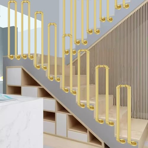 HEFJIAYCIQ Seitlich Montierter U-Förmiger Handlauf, 1,1 Ft–3,3 Ft Schmiedeeisernes Rohr-Sicherheitsgeländer, Für Innen- Und Außenbereich, Garage, Veranda, Gartentreppen,Gold,50cm/1.6ft von HEFJIAYCIQ