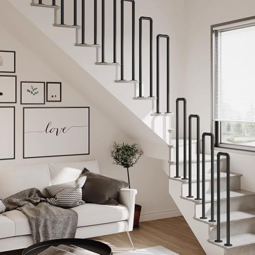 HEFJIAYCIQ U-Förmige Metalltreppenhandläufe, Rutschfeste, Stabile Treppenhandläufe Mit Sicherheitsgriffstange, Schmiedeeiserne Rohrgeländer Für Zuhause, Lofts Und Geländer,Schwarz,95cm/3.1ft von HEFJIAYCIQ