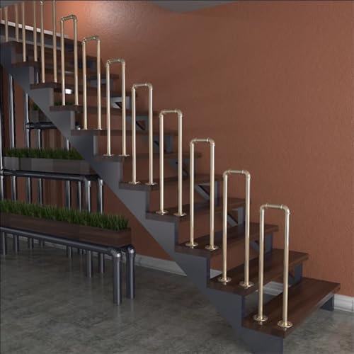 HEFJIAYCIQ U-Förmige Rohrtreppenbaluster, Modernes Geländer Für Verandatreppen Im Innenbereich, Selbst Zu Installierender Treppengeländer Für Dachgeschossvillen,Gold,75cm/2.4ft von HEFJIAYCIQ