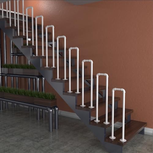 HEFJIAYCIQ U-Förmige Rohrtreppenbaluster, Modernes Geländer Für Verandatreppen Im Innenbereich, Selbst Zu Installierender Treppengeländer Für Dachgeschossvillen,Weiß,65cm/2.1ft von HEFJIAYCIQ