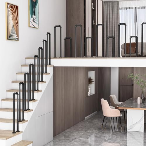 HEFJIAYCIQ U-Förmiger Außenhandlauf, Rutschfeste Treppengeländer Aus Schmiedeeisen Für Den Innenbereich, Für Betonstufen, Verandatreppen,Schwarz,100cm/3.3ft von HEFJIAYCIQ