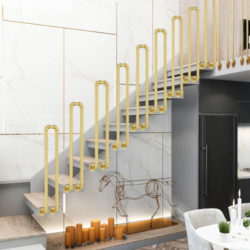 HEFJIAYCIQ U-Förmiger Handlauf Für Seitlich Montierte Treppen, Spindeln Und Baluster Für Den Außen- Und Innenbereich, Für Veranden, Terrassen, Dachböden, Hotels, Stützsäulen,Gold,50cm/1.6ft von HEFJIAYCIQ