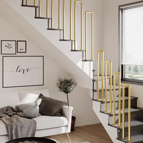 HEFJIAYCIQ U-Förmiger Treppengeländer, Moderne Treppendekoration Schmiedeeisernes Geländer, Sicherheitsgeländer Für Den Innen- Und Außenbereich Aus Rutschfestem Metallrohr,Gold,70cm/2.2ft von HEFJIAYCIQ