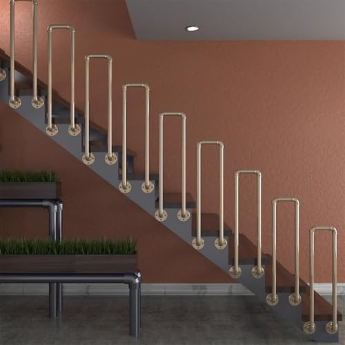 HEFJIAYCIQ U-Förmiges Treppengeländer Aus Schmiedeeisenrohr, 1,1 Ft Bis 3,3 Ft Metall-Haltegriff Mit Rutschfester Oberfläche, Geländer Für Innen- Und Außenbereich, Garage,Gold,50cm/1.6ft von HEFJIAYCIQ