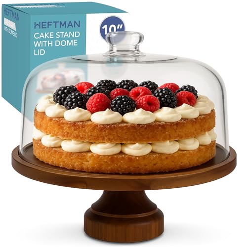 HEFTMAN 25,4 cm Kuchenständer mit Kuppeldeckel – 2-in-1 rutschfester Akazienholz-Kuchenständer mit klarer Acrylkuppelabdeckung für Kuchen, Gebäck, Käsebretter – ideal für Geburtstag, Hochzeit, Party von HEFTMAN
