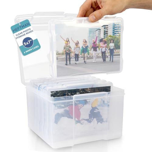 HEFTMAN 5 x 7 Fotokartons – Transparente Box mit 6 Innenhüllen, für 600 Fotos – transparenter Organizer für Bürobedarf, Kabel, Aufkleber von HEFTMAN