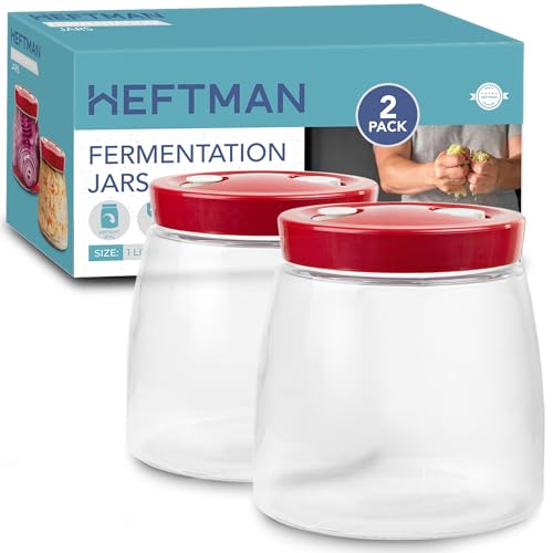HEFTMAN Gärglas mit 1-Wege-Luftablassöffnung – 1 Liter, 2 Stück – ideal für sichere Gärung für Kefir, Kimchi, Sauerkraut, HM3439 von HEFTMAN