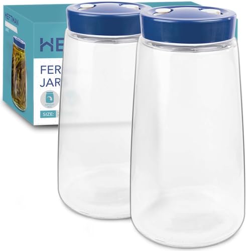 HEFTMAN Gärglas mit 1-Wege-Luftablassöffnung – 2,2 Liter, 2 Stück – ideal für die sichere Gärung für Kefir, Kimchi, Sauerkraut, Sauerkraut, Sauerteigstarter, Haferflocken über Nacht – Gärgläser x 2 von HEFTMAN