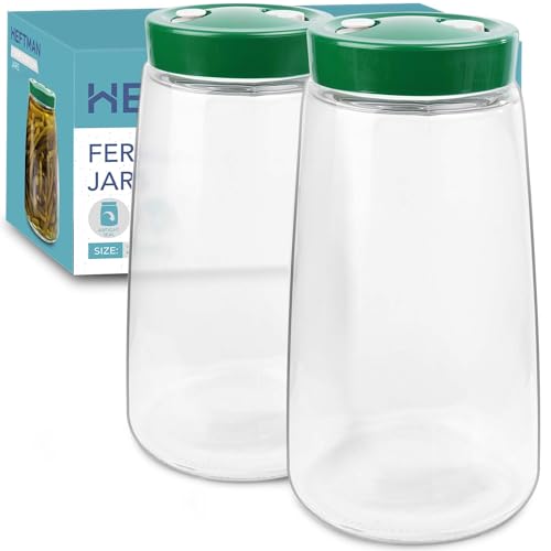 HEFTMAN Gärglas mit Entlüftungsventil mit 1-Wege-Entlüftung - 2.2L 2er-Pack Lebensmittelecht Fermentierglas für Kefir, Kimchi, Sauerkraut, Sauerteigstarter, Overnight Oats - 2 Stück (Grün) von HEFTMAN