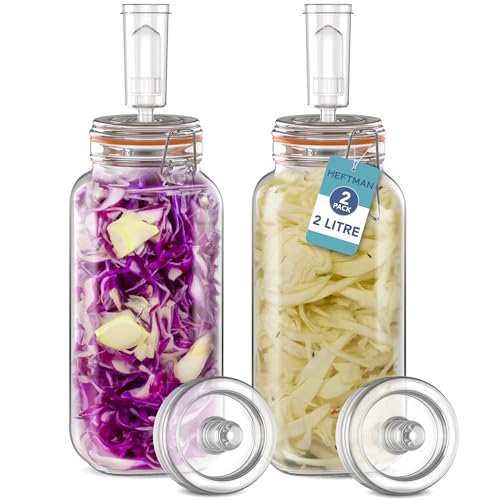 HEFTMAN Gärglas mit Luftschleuse, 2 l für sichere Gärung für Kefir, Kimchi, Sauerkraut, Sauerkraut, Sauerteig-Starter, Silikondeckel und Gärgewichte, Gärgläser, 2 Stück (komplettes Set) von HEFTMAN