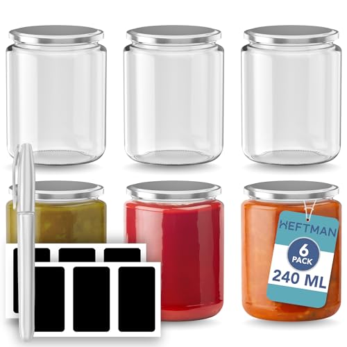 HEFTMAN Gläser mit Deckel, wiederverwendbar, transparent, mit silberfarbenen luftdichten Deckeln, Etiketten und Stift, ideal für die Aufbewahrung von Lebensmitteln, Haferflocken, Marmeladen, Chutney, von HEFTMAN