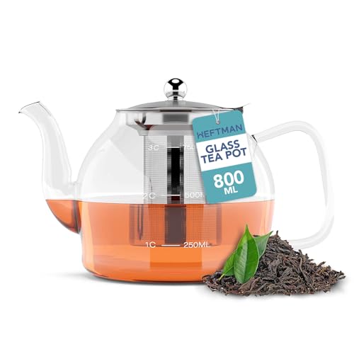 HEFTMAN Glas-Teekanne, 800 ml, klare Glas-Teekanne mit Teesieb für losen Tee, serviert 2–4 Tassen, aus hitzebeständigem Borosilikatglas, mit nicht tropfendem Ausguss und abnehmbarem HEFTMAN Glas-Teekanne, 800 ml, klare Glas-Teekanne mit Teesieb für losen Tee, serviert 2–4 Tassen, aus hitzebeständigem Borosilikatglas, mit nicht tropfendem Ausguss und abnehmbarem von HEFTMAN