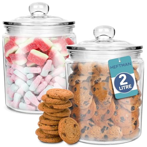 HEFTMAN Glasdose mit Deckel 2 Liter - Transparent leere Süßigkeitengläser mit luftdichtem Push-Top-Deckel - Vintage-Apothekergläser für Süßigkeiten, Kaffee, Zucker, Wäschekapseln (2 Stück) von HEFTMAN