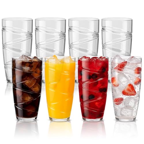 HEFTMAN Kunststoff-Becher, Set mit 8-550 ml, Acrylgläser mit Wirbel-Design, stapelbar, wiederverwendbar, für Garten, Picknick, Camping, Grillen, Partys oder den täglichen Gebrauch (transparent) von HEFTMAN