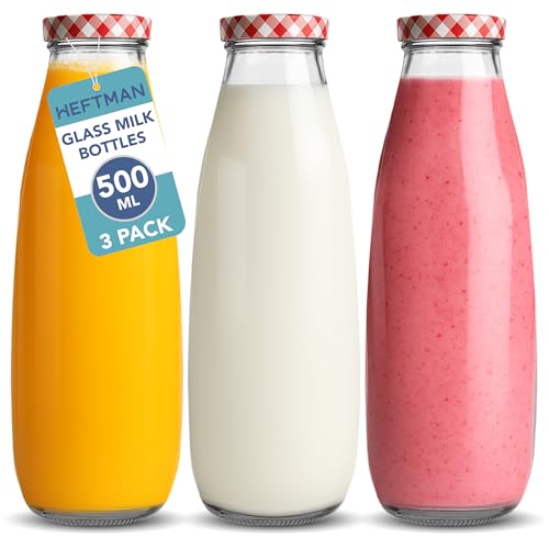HEFTMAN Milchflaschen aus Glas mit Deckel, leer, 500 ml, Set mit 3 luftdichten Milchflaschen mit rotem Gingham-Deckel für Getränke, Getränke und Dekor, Retro-Glas-Saftflaschen für Hochzeiten HEFTMAN Milchflaschen aus Glas mit Deckel, leer, 500 ml, Set mit 3 luftdichten Milchflaschen mit rotem Gingham-Deckel für Getränke, Getränke und Dekor, Retro-Glas-Saftflaschen für Hochzeiten von HEFTMAN