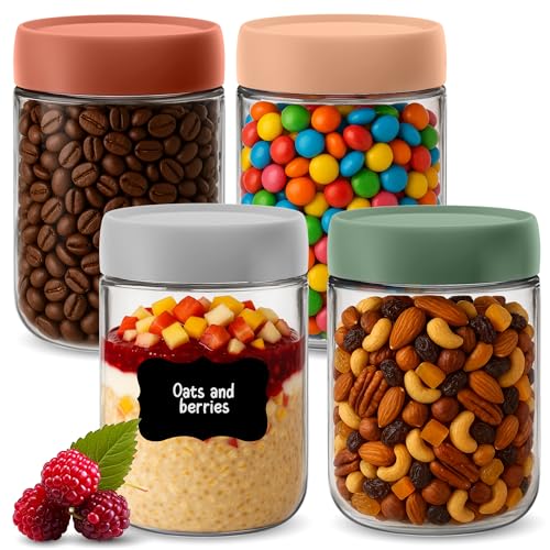 HEFTMAN Overnight Hafergläser mit Deckel, 4 Stück, 500 ml, luftdichtes Glasbehälter-Set, bunte Frühstückstöpfe mit Deckel für Joghurt, Chia Seed Pudding HEFTMAN Overnight Hafergläser mit Deckel, 4 Stück, 500 ml, luftdichtes Glasbehälter-Set, bunte Frühstückstöpfe mit Deckel für Joghurt, Chia Seed Pudding von HEFTMAN