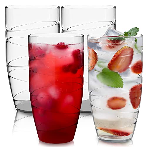 HEFTMAN Plastikbecher 4er-Set - 550 ml Acryl-Trommelgläser mit Wirbel-Design - wiederverwendbare Kunststoffgläser für Garten, Picknicks, Camping, Grillabende, Partys - 4 Stück (Transparent) von HEFTMAN