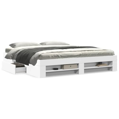 Bettgestell Weiß 200x200 cm Holzwerkstoff Double Bed Gästebett Familienbett Einzelbetten für Schlafzimmer Wohnbereich Gästezimmer Herberge Bettgestell Weiß 200x200 cm Holzwerkstoff Double Bed Gästebett Familienbett Einzelbetten für Schlafzimmer Wohnbereich Gästezimmer Herberge von HEFZGDB