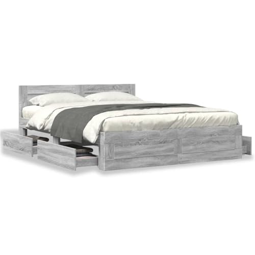 Bettgestell mit Kopfteil Grau Sonoma 160x200 cm Holzwerkstoff Einzelbett Bettgestell Doppelbett Bettrahmen für Wohnbereich Gästezimmer Schlafzimmer Herberge Bettgestell mit Kopfteil Grau Sonoma 160x200 cm Holzwerkstoff Einzelbett Bettgestell Doppelbett Bettrahmen für Wohnbereich Gästezimmer Schlafzimmer Herberge von HEFZGDB
