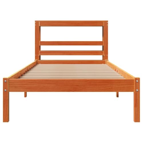 Bettgestell mit Kopfteil ohne Matratze Wachsbraun 100x200 cm Double Bed Gästebett Familienbett Einzelbetten für Schlafzimmer Gästezimmer Herberge Wohnbereich von HEFZGDB