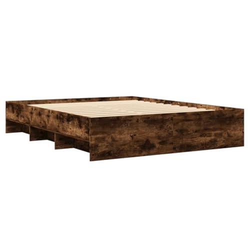 Bettgestell ohne Matratze Räuchereiche 160x200 cm Holzwerkstoff Guest Bed Gästebett Bed Frame Familienbett für Schlafzimmer Gästezimmer Herberge Wohnbereich von HEFZGDB