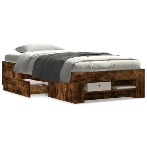 Bettgestell ohne Matratze Räuchereiche 90x200 cm Holzwerkstoff Double Bed Gästebett Familienbett Einzelbetten für Schlafzimmer Wohnbereich Gästezimmer Herberge von HEFZGDB