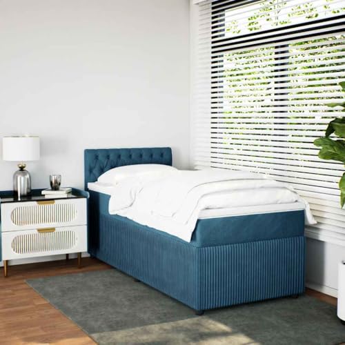 Boxspringbett mit Matratze Blau 100x200 cm Samt Single Bed Bed Frame Familienbett Bettrahmen für Gästezimmer Herberge Wohnbereich Schlafzimmer Boxspringbett mit Matratze Blau 100x200 cm Samt Single Bed Bed Frame Familienbett Bettrahmen für Gästezimmer Herberge Wohnbereich Schlafzimmer von HEFZGDB