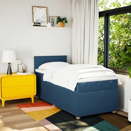 Boxspringbett mit Matratze Blau 100x200 cm Stoff Daybed Bettgestell Bed Frame Doppelbett für Wohnbereich Schlafzimmer Gästezimmer Herberge Boxspringbett mit Matratze Blau 100x200 cm Stoff Daybed Bettgestell Bed Frame Doppelbett für Wohnbereich Schlafzimmer Gästezimmer Herberge von HEFZGDB