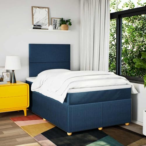 Boxspringbett mit Matratze Blau 120x190 cm Stoff Ehebett Bettgestell Familienbett Bettrahmen für Gästezimmer Schlafzimmer Wohnbereich Herberge von HEFZGDB