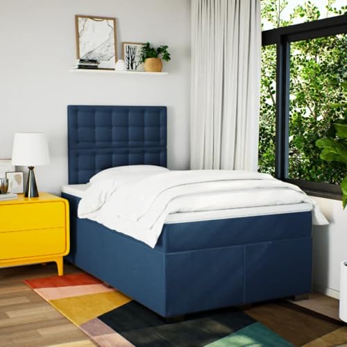 Boxspringbett mit Matratze Blau 120x190 cm Stoff Einzelbett Bettgestell Doppelbett Bettrahmen für Schlafzimmer Herberge Gästezimmer Wohnbereich von HEFZGDB