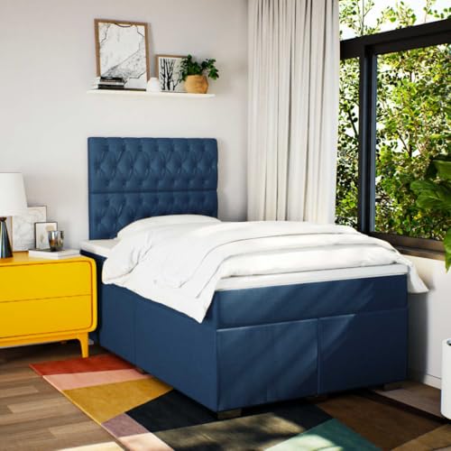 Boxspringbett mit Matratze Blau 120x190 cm Stoff Einzelbett Bettgestell Doppelbett Bettrahmen für Schlafzimmer Herberge Gästezimmer Wohnbereich Boxspringbett mit Matratze Blau 120x190 cm Stoff Einzelbett Bettgestell Doppelbett Bettrahmen für Schlafzimmer Herberge Gästezimmer Wohnbereich von HEFZGDB