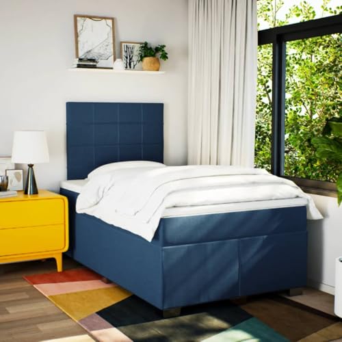 Boxspringbett mit Matratze Blau 120x190 cm Stoff Einzelbett Bettgestell Doppelbett Bettrahmen für Schlafzimmer Herberge Gästezimmer Wohnbereich von HEFZGDB