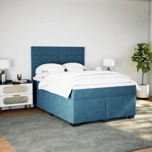 Boxspringbett mit Matratze Blau 140x190 cm Samt Daybed Gästebett Familienbett Doppelbett für Gästezimmer Schlafzimmer Herberge Wohnbereich von HEFZGDB