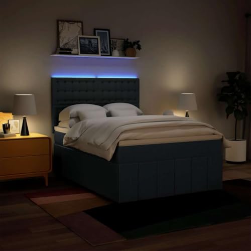 Boxspringbett mit Matratze Blau 140x190 cm Stoff Ehebett Gästebett Einzelbetten Bettrahmen für Gästezimmer Wohnbereich Herberge Schlafzimmer von HEFZGDB