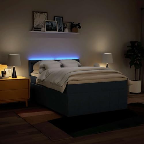 Boxspringbett mit Matratze Blau 140x190 cm Stoff Ehebett Gästebett Einzelbetten Bettrahmen für Herberge Schlafzimmer Gästezimmer Wohnbereich von HEFZGDB