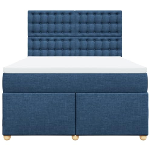 Boxspringbett mit Matratze Blau 140x200 cm Stoff Double Bed Gästebett Bed Frame Doppelbett für Herberge Schlafzimmer Wohnbereich Gästezimmer von HEFZGDB