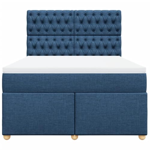 Boxspringbett mit Matratze Blau 140x200 cm Stoff Double Bed Gästebett Bed Frame Doppelbett für Herberge Schlafzimmer Wohnbereich Gästezimmer von HEFZGDB