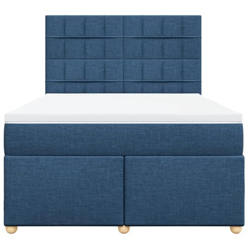 Boxspringbett mit Matratze Blau 140x200 cm Stoff Double Bed Gästebett Bed Frame Doppelbett für Herberge Schlafzimmer Wohnbereich Gästezimmer von HEFZGDB