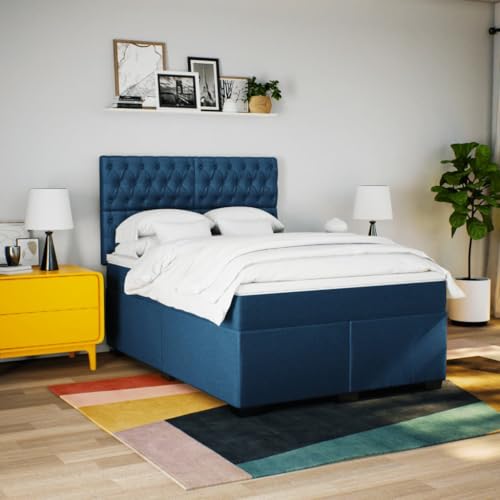 Boxspringbett mit Matratze Blau 140x200 cm Stoff Einzelbett Bettgestell Doppelbett Bettrahmen für Schlafzimmer Herberge Gästezimmer Wohnbereich Boxspringbett mit Matratze Blau 140x200 cm Stoff Einzelbett Bettgestell Doppelbett Bettrahmen für Schlafzimmer Herberge Gästezimmer Wohnbereich von HEFZGDB