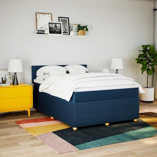Boxspringbett mit Matratze Blau 160x200 cm Stoff Daybed Bettgestell Bed Frame Doppelbett für Wohnbereich Schlafzimmer Gästezimmer Herberge Boxspringbett mit Matratze Blau 160x200 cm Stoff Daybed Bettgestell Bed Frame Doppelbett für Wohnbereich Schlafzimmer Gästezimmer Herberge von HEFZGDB