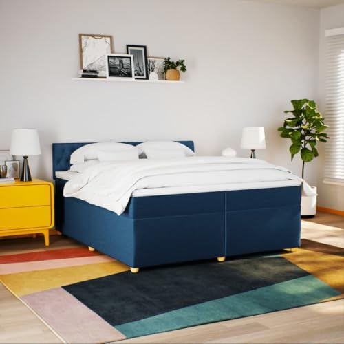 Boxspringbett mit Matratze Blau 200x200 cm Stoff Ehebett Gästebett Bed Frame Single Bed für Wohnbereich Herberge Gästezimmer Schlafzimmer von HEFZGDB