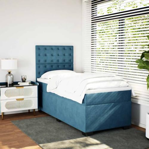 Boxspringbett mit Matratze Blau 90x190 cm Samt Daybed Gästebett Familienbett Doppelbett für Gästezimmer Schlafzimmer Herberge Wohnbereich Boxspringbett mit Matratze Blau 90x190 cm Samt Daybed Gästebett Familienbett Doppelbett für Gästezimmer Schlafzimmer Herberge Wohnbereich von HEFZGDB