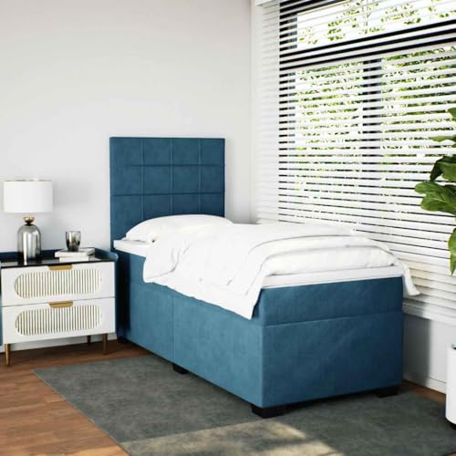 Boxspringbett mit Matratze Blau 90x190 cm Samt Daybed Gästebett Familienbett Doppelbett für Gästezimmer Schlafzimmer Herberge Wohnbereich Boxspringbett mit Matratze Blau 90x190 cm Samt Daybed Gästebett Familienbett Doppelbett für Gästezimmer Schlafzimmer Herberge Wohnbereich von HEFZGDB